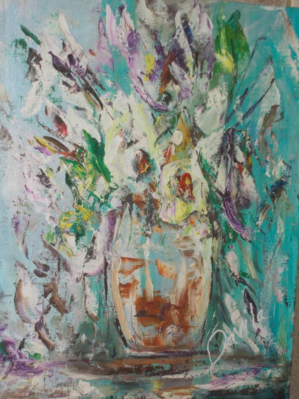 Original collectable "Sunrise Floral" 11"x14" impressionistic oil painting